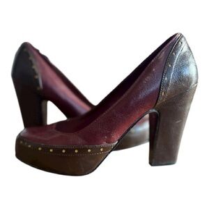 LelaRose Burgundy & Brown Heels Size 8.5 Women Dress Shoes Vintage